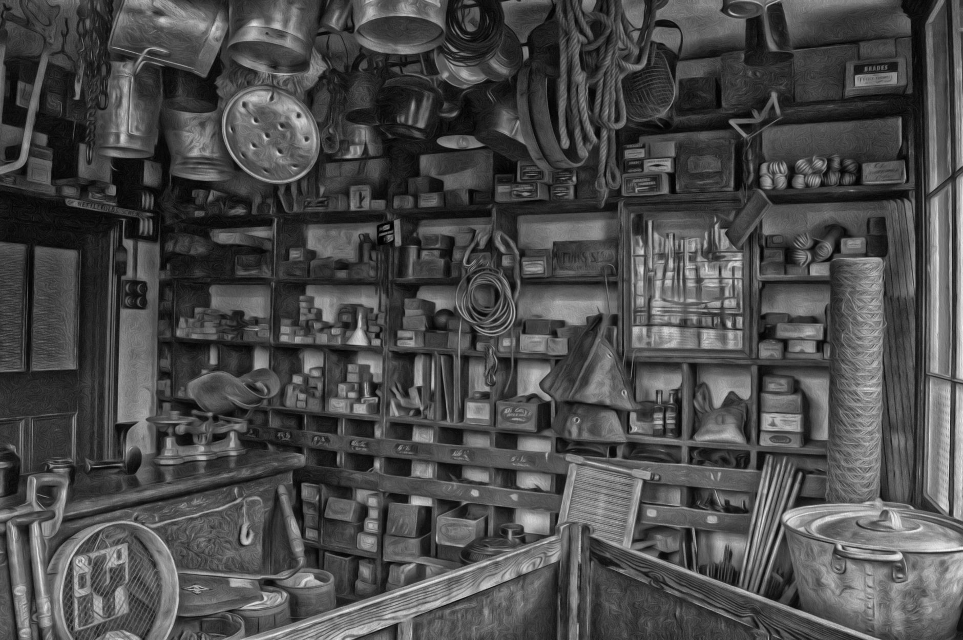 Interior of a workshop filled with tools and equipment